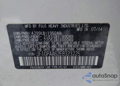 2014 Subaru Impreza 2.0I from USA, damaged, VIN JF1GPAA62E8323225